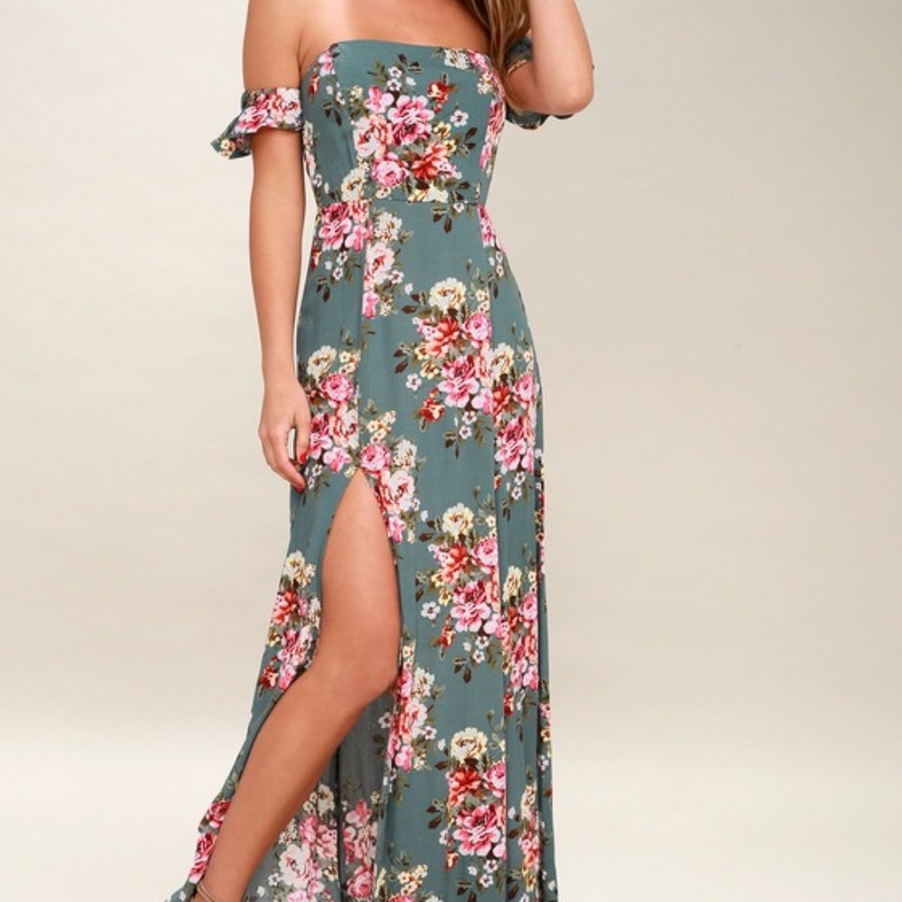 LULUS - Primrose Path Sage Green Floral Maxi Dress